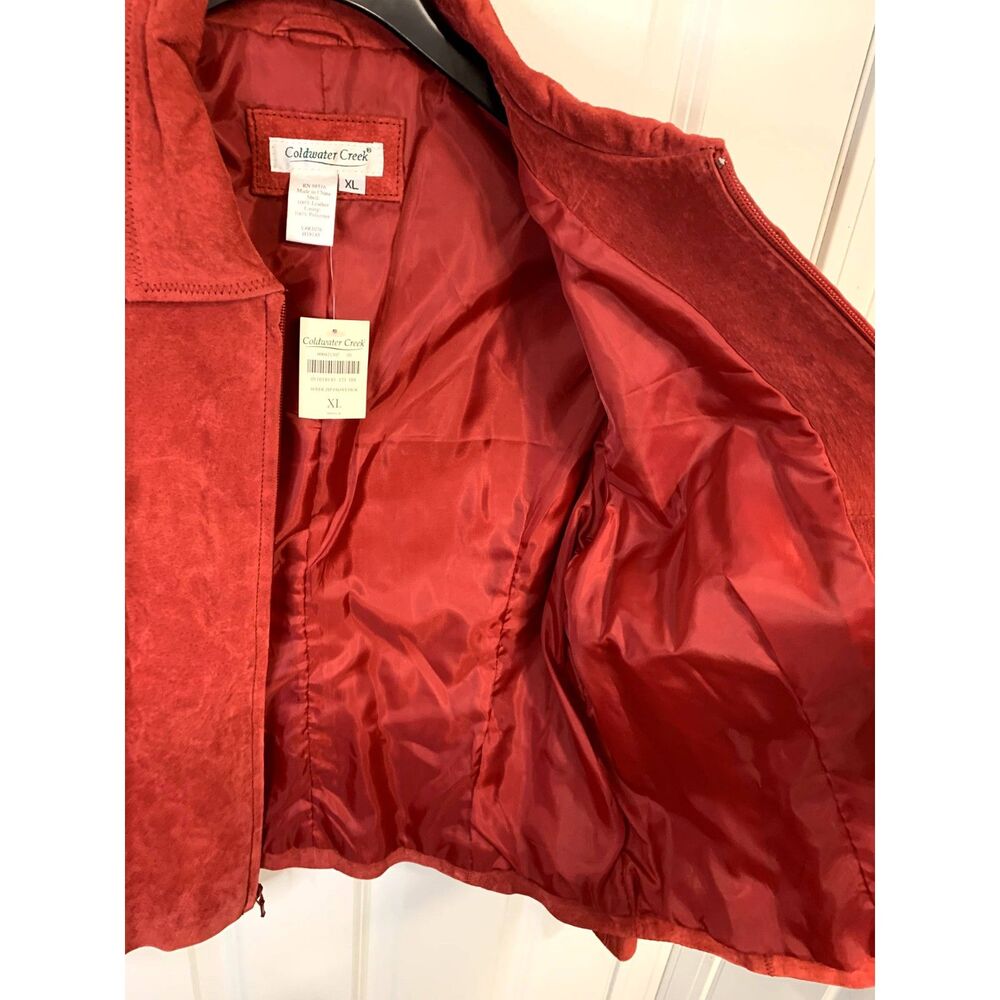 Coldwater Creek Red Suede Leather Front Zip Jacket XL (Misses 18) - NWT - Picture 4 of 5